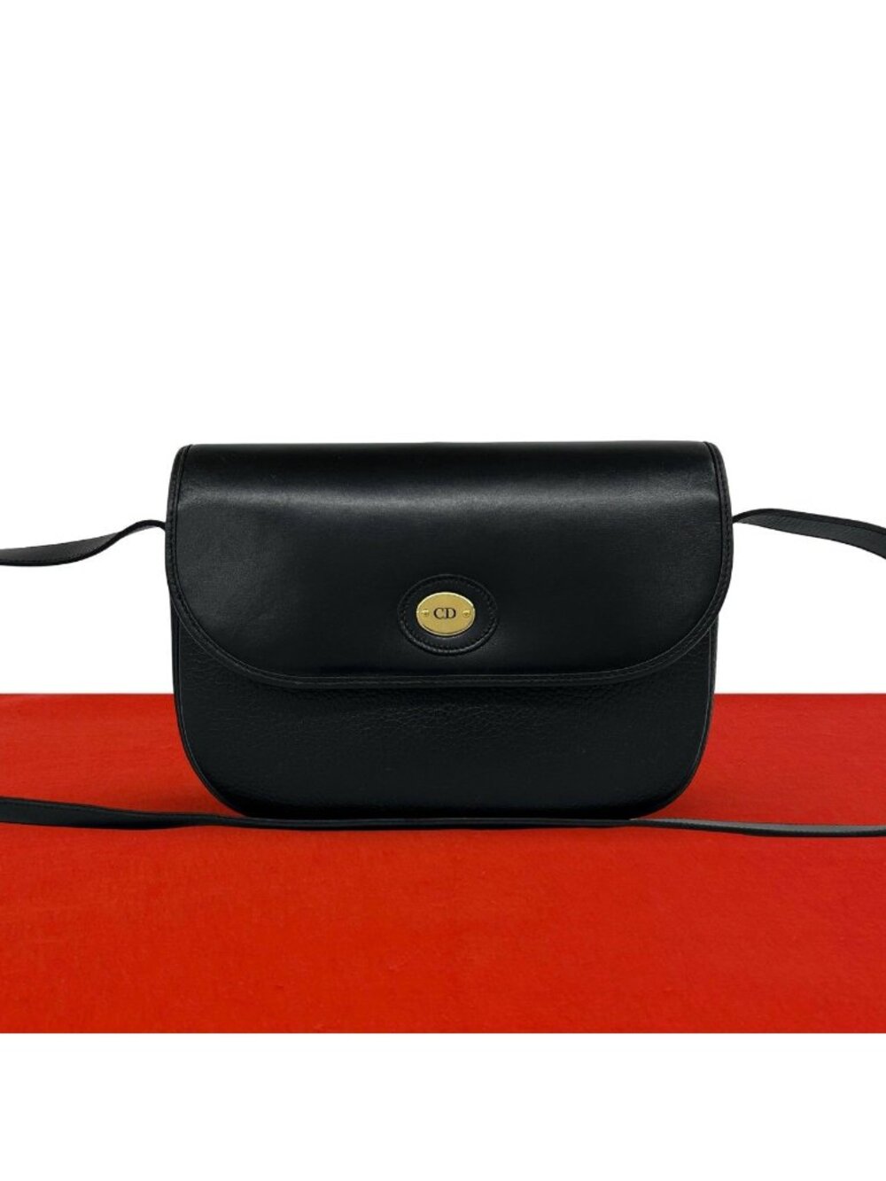 Dior Vintage CD Logo Leather Shoulder Bag Pochette Crossbody Black